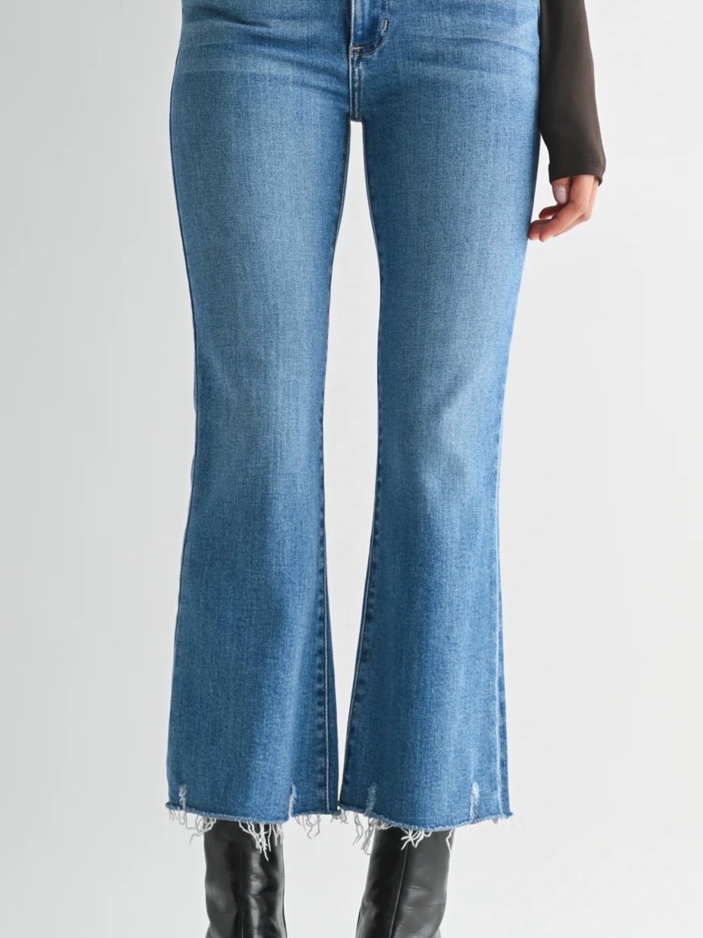 Just Black Frayed Cropped Blue Flare Jeans
